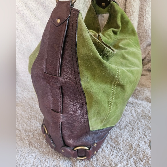 RARE MICHAEL KORS 2008 Grp een Suede Brown Leather XL Hobo bag Vintage purse - Picture 15 of 16
